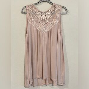 Andree By Unit Women Tunic Large Pink Crochet Lace Bohemian Preppy Contemporary